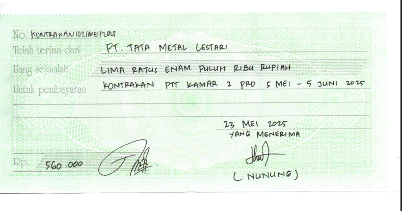 TML - Penyediaan Kontrakan Tukang Kamar 2 Oleh Bu Nunung Periode  5 Mei - 5 Juni 2025